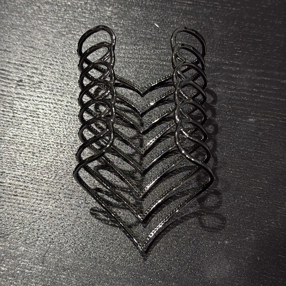 Verona Gunmetal Chevron Cuff Bracelet with Cubic Zirconia Stones - Picture 6 of 9